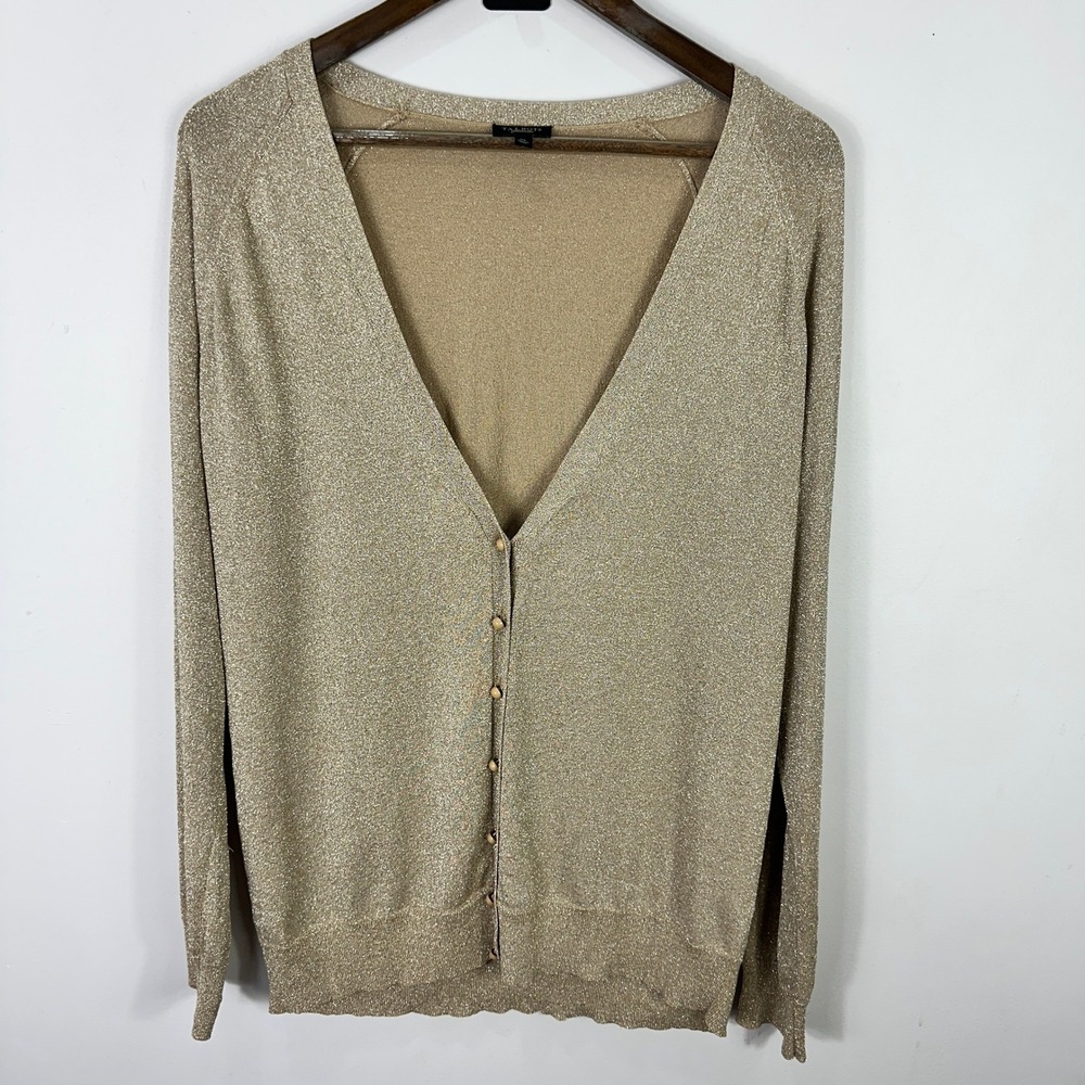 Talbots Cardigan XL Gold‎ Shimmer Metallic Quiet Luxury Minimalist Evening Chic